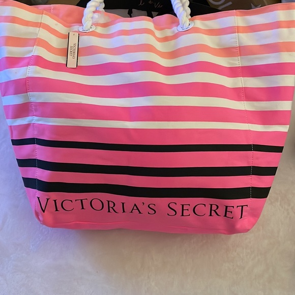NWT Victoria’s Secret Canvas Pink Stripes Tote Bag - Picture 7 of 13